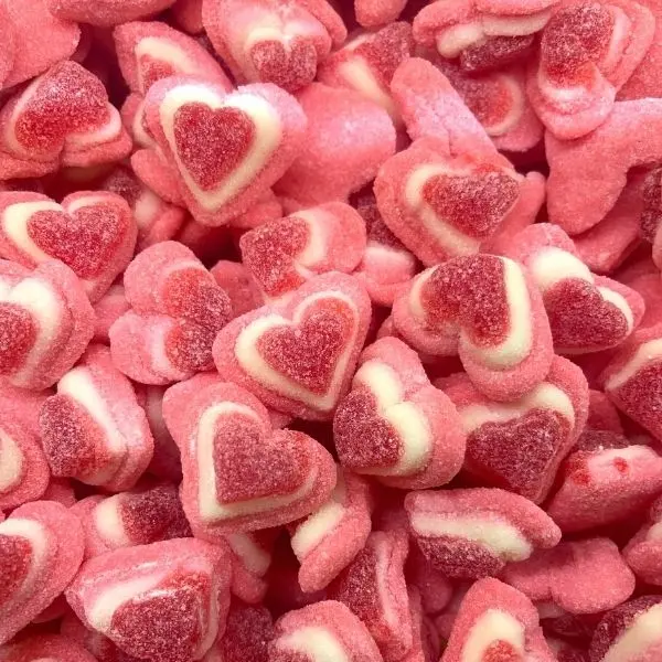 Coeurs tricolores fraise & crème (vrac) FINI